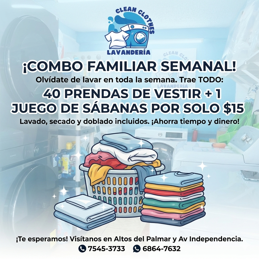 Combo Familiar Semanal $15 — 40 prendas + sábanas